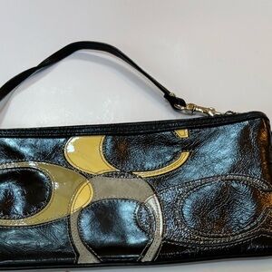 Coach Black and Gold Wristlet Clutch